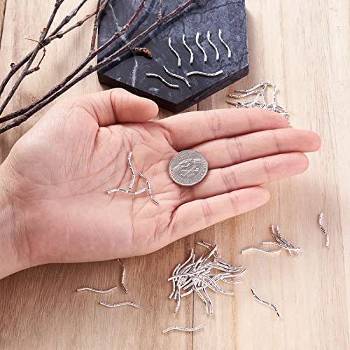 KISSITTY 300-Piece 1.5mm by 21mm Silver Long Curved Noodle Tube Spacer Beads with 0.5mm Hole for DIY Jewelry Making - color: Silver Curved, size: 21mm