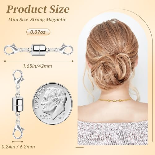 Magnetic Necklace Jewelry Clasps and Closures with Double Lobster Clasp, Silver Magnetic Jewelry Clasps for Necklaces, Bracelet Necklace Extenders for Women (12PCS) - color: 12Pcs Silver