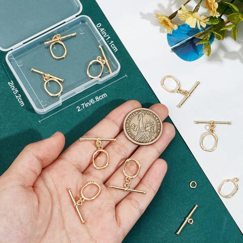 Beebeecraft 1 Box 10 Sets Toggle Jewelry Clasp Sets Real 18K Gold Plated Brass Oval T Bar Ring Links Closure End Clasps Connectors for Jewelry Making Necklaces Bracelets Supplies DIY Crafts