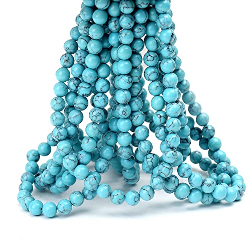70PCS Natural 8MM Healing Gemstone, Blue Turquoise Energy Stone Round Loose Beads, Semi-Precious Crystal Beads with Free Elastic String for Jewelry Making DIY - color: Blue Turquoise, size: 8MM
