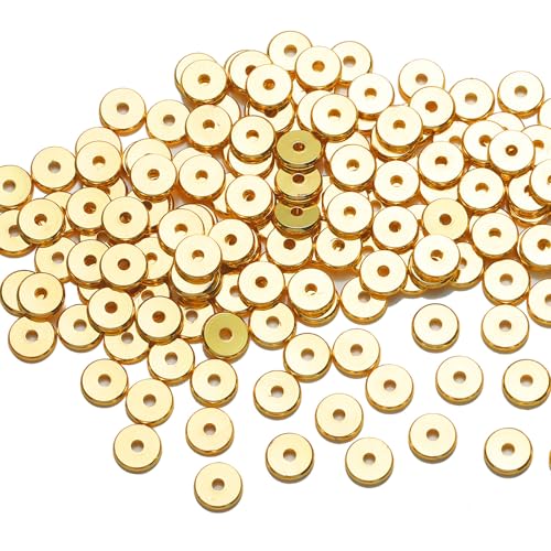 200pcs 18K Gold Plated Brass Flat Disc Spacer Beads for DIY Bracelet, Necklace Jewelry Making (Gold-4mm) - color: Gold-4mm
