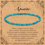 BONNY BOXX Natural Genuine Gemstone Faceted Round Beads Bracelets, 3mm Adjustable Stretchy Tiny Faceted Black Tourmaline Bracelet, Healing Crystal Reiki Chakra Dainty Jewelry Fashion Gifts - color: Apatite