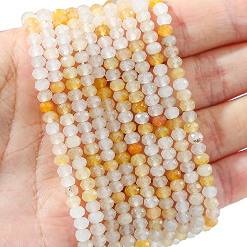 BEADIA Natural Yellow Jade Beads 4x2mm 120pcs Faceted Rondelle Loose Semi Gemstone Beads for Jewelry Making Design - color: Yellow Jade