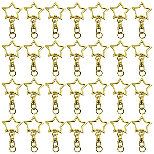 60Pcs Star Shaped Gold Spring Snap Keychain Clip,Metal Swivel Clasp Snap Hook Key Ring with Chain Hanging Buckle with Open Jump Ring Connector for Crafts Key Ring Making,DIY Keychain Supplies - color: gold