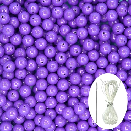 30Pcs Dark Purple Acrylic Round Loose Beads, Smooth Spacer Beads Set with Beading Needle and 13Ft Elastic String Cord for Jewelry Making Bracelets Necklace Earring DIY Crafting Supplies - 20mm - color: Dark Purple, size: 20mm