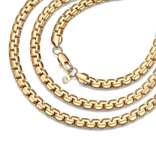 Bestyle 18K Gold Plated/Silver/Black Chain for Men, Hypoallergenic 2/4/6/8mm Stainless Steel Flat Link Chain Necklace for Men & Women Hip Hop Jewelry, 14-30" - color: 8mm-Gold, size: 30 Inch