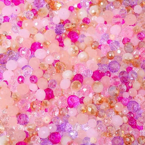 Songxi 1000pcs 4mm/6mm/8mm Pink Glass Beads for Jewelry Making, Valentines Crystal Beads for Bracelets Jewelry Making, Valentine Spacer for Keychain Making Necklace Earring DIY Arts and Crafts - color: Pink, size: 4mm/6mm/8mm