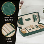 Bey-Berk Diamond-Quilted Leather Travel Jewelry Case, Green, 9" x 4" x 1.75" - color: Green