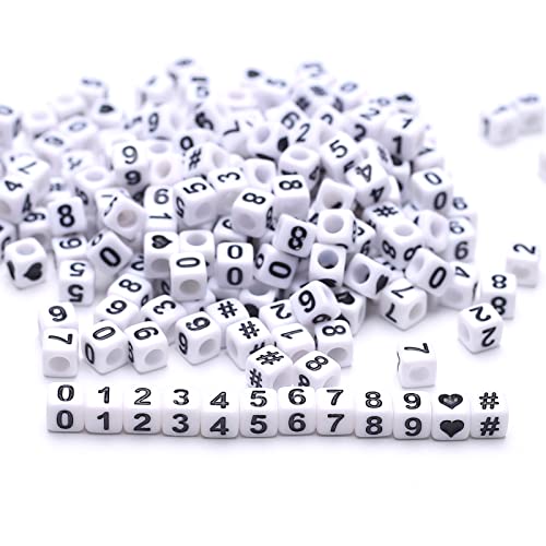 ToBeIT 800pcs Number Beads Acrylic Cube Bead Alphabet Square Letter Beads for DIY Key Chains Bracelets Necklace Jewelry Making (White-Black) - color: white-black