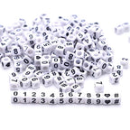ToBeIT 800pcs Number Beads Acrylic Cube Bead Alphabet Square Letter Beads for DIY Key Chains Bracelets Necklace Jewelry Making (White-Black) - color: white-black