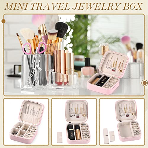 Yinkin 12 Pcs Mini Travel Jewelry Case Bridesmaid Proposal Gift Boxes, Small PU Leather Earring Organizer, Bulk Travel Accessories Portable Jewelry Holder(Pink) - color: Pink