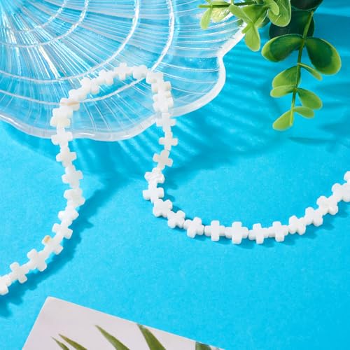 Beadthoven 50pcs Small Cross Beads 8mm Natural Freshwater Shell Beads Easter Pocket Crosses Ocean Summer Loose Spacers Cross Crucifix Bead for Jewelry Making Necklace Bracelet Earrings DIY - color: Shell cross 8mm