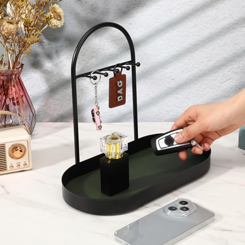 MAQUITA Key Holder Tray & Jewelry Organizer Stand with Acrylic Base, Key Stand and Jewelry Tray with 5 Hooks