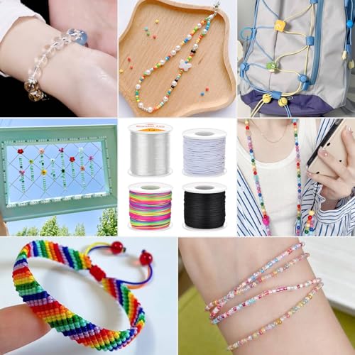 Stretchy Bracelet String Kit(4 Rolls Mixed), 1.0mm Elastic Cord for Beading, Tensile String for Crafts, DIY Friendship Bracelet String for Bracelets, Necklace, Jewelry Making, Crafts and Sewing