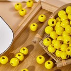 240Pcs Yellow Wood Beads 16mm for Craft Large Hole Wood Beads for Craft - color: Yellow