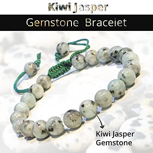 ANAYA AGATE Energy Protection Crystal Handmade Adjustable Bead Bracelet Perfect for Men, Women’s Christmas Gift - Gemstone Healing Stretch Bracelet Pulsera Para Hombre Mujer Stocking Stuffer - color: Kiwi Jasper