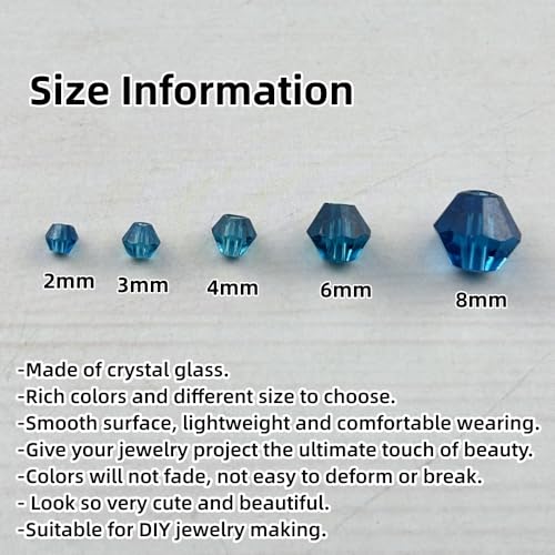 1310pcs Bicone Crystal Glass Beads 2mm 3mm 4mm 6mm 8mm Faceted Crystal Spacer Beads for Bracelets Necklace Pendants Earrings DIY Jewelry Craft Making(Peacock Blue) - color: Peacock Blue