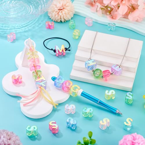 FASHEWELRY 20Pcs Large Hole Acrylic Beads Letter S Iridescent Big Plastic Letter Blocks European Beads Clear 3D Letters Initial Alphabet Bead for Keychains Necklace DIY Arts Craft - color: Random Clear, size: S