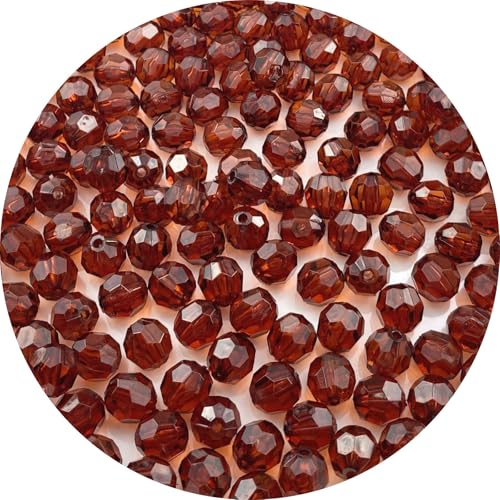 200pcs 10mm Acrylic Round Faceted Beads Colorful Crystal Plastic Spacer Beads Loose Beads for DIY Craft Making Necklace Bracelet Earring Wind Chimes(Coffee) - color: Coffee, size: 10mm