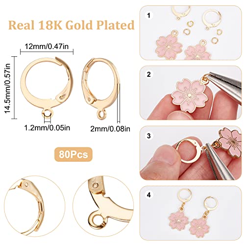 SUNNYCLUE 1 Box 80Pcs Leverback Earring Hooks Real 18K Gold Plated Stainless Steel Huggie Hoop Round Leverbacks Earwires Lever Back Hoops for Jewelry Making Earrings Backs Findings Replacement Adult - color: 80pcs Real 18k Gold Plated Stainless Steel Roun