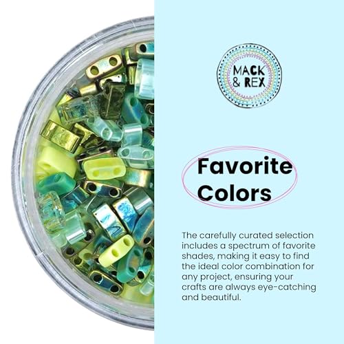 Mack and Rex Tila Bead Mixes (Meadow) – Half Tila Beads – Includes Sea Foam Green, Transparent Moss Picasso, Olive, Green Matte Rainbow, Two Golf Lime Green Shades, and Metallic Green - color: Meadow, size: 10 Gram Bag