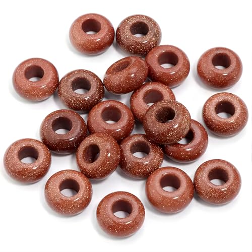 20Pcs Natural Gold Sandstone Large Hole Beads, 8x14mm Rondelle Gemstone Spacer Beads 6mm Big Hole for Jewelry Making, Beading Bracelets, Macrame & Hair Braiding - color: Gold Sandstone