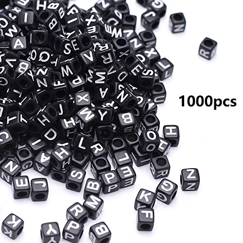 1000Pcs Black Acrylic Square Letter Beads White Cube Alphabet Beads White Letter A-Z Mixed Plastic Loose Beads for Jewelry Making Friendship Bracelets Key Chains Necklaces(6mm) - color: black-white(6mm)