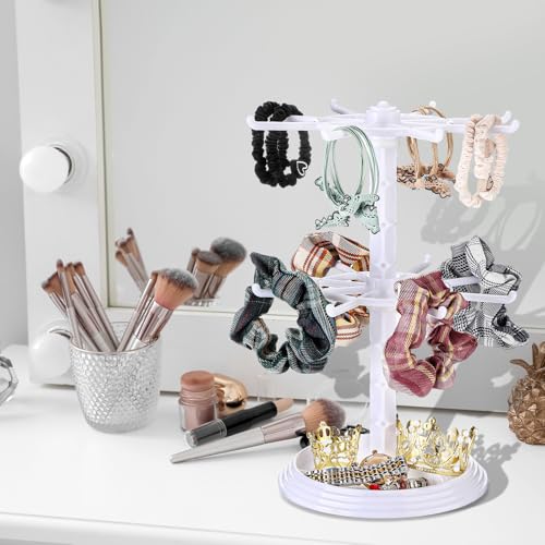 2 Pack Keychain Display Stand Rotating Jewelry 2 Tier Necklace Holder Plastic Spinning Bracelet Hanging Organizer Rotating Rack Earring Bracelet Stands for Vendors Malls Counter Dressing Table - color: White