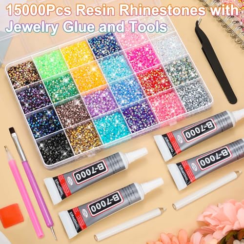 B7000 Glue with Rhinestones for Bedazzling Crafting, 31200Pcs Rainbow Crystals 3MM Flat Back Gems with Jewelry Glue Adhesive for DIY Graduation Cap Decorations Phone Case Wedding Shoes - size: 3mm