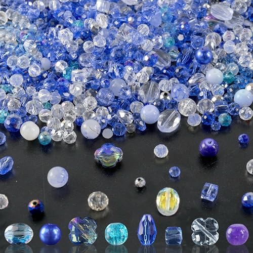 636pcs Glass Beads for Jewelry Making - Blue Craft Crystal Beads with Loose Beads Sparkly Faceted Beads Hole Drilled DIY for Bracelets Craft Earrings Bracelet Necklace Jewelry Making - color: Blue, size: 636pcs