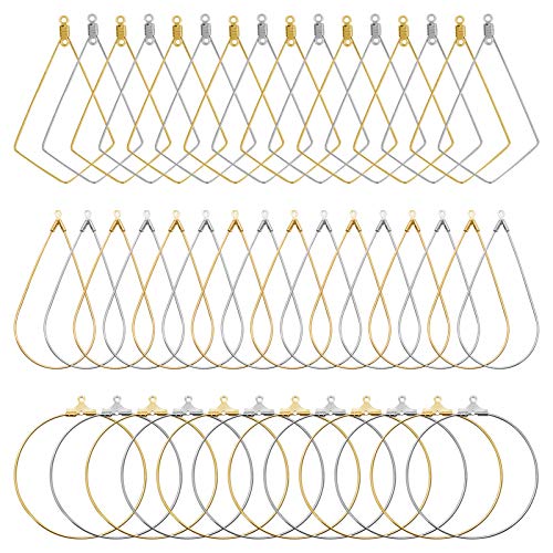 120Pcs Beading Hoop Earrings for Jewelry Making,Round Beading Earrings Hoop Bulk Jewelry Making Beadings Supplies Teardrop Rhombus Geometric Earring Hoops for DIY Craft Earring Hoops(Gold K/White K) - color: Gold K and White K 2