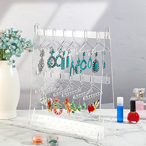 BBTO Earring Hangers Holder Organizer Clear Acrylic Rack Jewelry Display Stand with Mini Hangers Christmas Women Gift for Earrings Necklace Ring Bracelet Jewelry(Transparent)