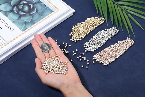 XIANNVXI 500Pcs Square Spacer Beads for Jewelry Making - Smooth Loose Beads for DIY Bracelets & Necklaces (Gold, Silver, Rose Gold) - color: Square spaced beads 3 colors