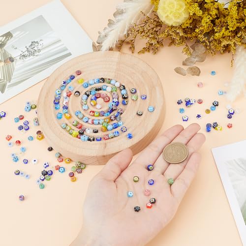 1 Box 152PCS 6~9MM Flower Lampwork Glass Beads with Holes Colorful Flat Round Floral Millefiori Handmade Spacer Loose Bead Bulk for Jewelry Making Necklaces Bracelets DIY Craft Supplies - size: 152Pcs, style: Mixed