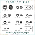 PH PandaHall 12 Styles Brass Spacer Beads, 96PCS Gunmetal Jewelry Beads Pumpkin Round Metal Spacers Polygon Flower Beading for DIY Summer Bracelet Necklace Jewelry Making Craft, 3-8mm