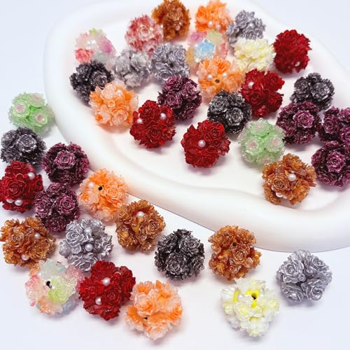 10pcs Fancy Beads for Pens, Sparkling 3D Rose Flower Designs in Rich Deep Tones, Focal Beads for DIY Jewelry Making Keychains Crafts Holiday Decorations (Flower 3) - color: Flower 3