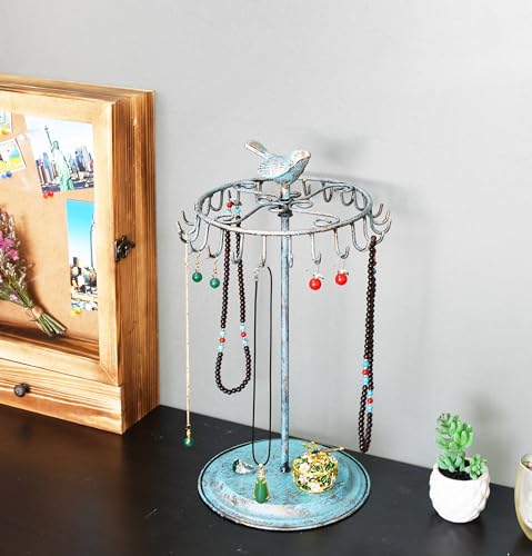 Golden Turquoise Bird Rotating Necklace Holder Bracelet Stand/Jewelry Organizer/Jewelry Tree - color: Golden Turquoise