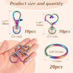 Rainbow Swivel Clasps Lanyard Snap Hook with Split Key Rings 40 PCS- Heart Snap Hook for Lanyard Keychain Purse Handbag Jewelry Making DIY Bag Pendant Craft - color: Rainbow Clasps Keychain -20sets