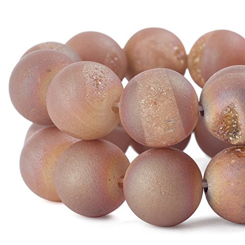 RUBYCA Round Dyed Electroplated Druzy Agate Quartz Crystal Gemstone Beads (1 Strand, Coffee, 6mm) - color: Coffee, size: 6mm