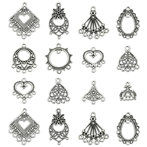 KitBeads 60pcs 10 Styles Chandelier Connector Charms Tinetan Chandelier Earring Components Hollow Vintage Filigree Charms for Jewelry Making