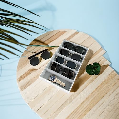 5 Slot PU Leather Drawer Divider Eyewear Jewelry Accessary Storage Sunglasses Jewelry Tray Organizer Show Tray Home Organization Drawer Closet Divider - color: White and Gray