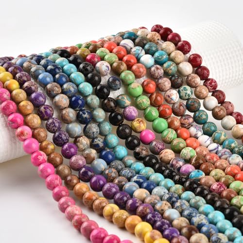 8mm Purple Sea Sediment Imperial Jasper Round Gemstone Natural Stone Loose Beads for Jewelry Making Design Crafts 45 Pcs 15 Inch - color: Purple, size: 8mm