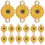 30pcs Enamel Flower Charms Connectors Links Yellow Alloy Floral Sunflower Daisy Flower Dangle Pendants with Double Loops for DIY Bracelet Earring Necklace Jewelry Making