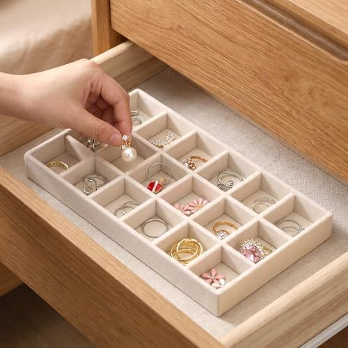 Skrfren Jewelry Drawer Organizer Inserts Earring Tray 18 Grids Stackable Display Case for Rings Studs Jewelry Organizers and Storage(8.3x4.7x0.9inch)