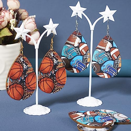 Elecrelive Teardrop Wood Earring Making Kit 36pcs Sport Theme Printed Earring Charms Ball Game Big Wood Pendants with Basketball Baseball Tennis Pattern for DIY Jewelry Making - color: Sport Theme