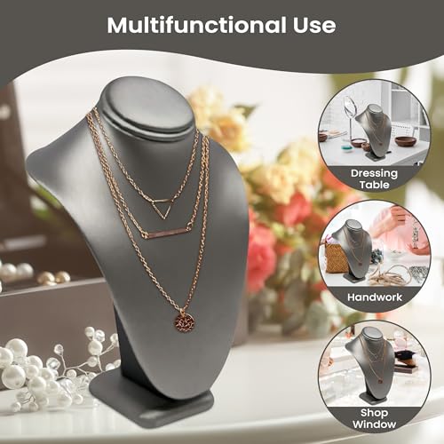 Novel Box Silver Leatherette Stand Jewelry Necklace Display 5.5x3x7.5 Inches - Freestanding Travel Necklace Holder Stand - Necklace Mannequin Organizer Stands - Necklace Displays Small - color: Silver Leatherette, size: Small
