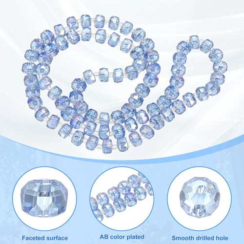 PATIKIL 75 Pcs 8mm OD 5mm Thick Crystal Glass Beads, Rondelle Crystal Beads Faceted Cut Gemstone Strand with Spacer Beads for Craft, Bracelet, Necklace, Light Blue - color: Light Blue