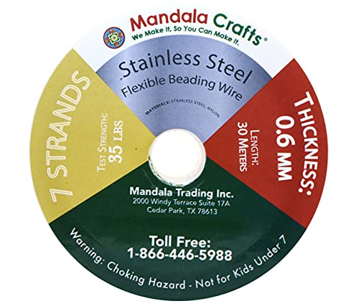 Mandala Crafts 7 Strand Beading Wire for Jewelry Making - 98 FT 22 Gauge Stainless Steel Braided Tiger Tail Wire for Bead Stringing - size: 7 Strands 22 Gauge 0.6MM 98FT