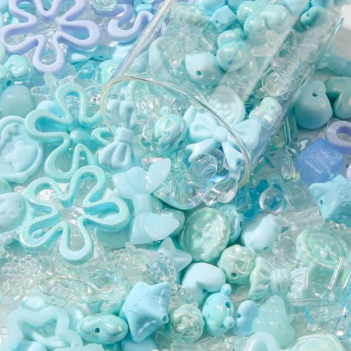 500g Acrylic Assorted Beads Flower Star Butterfly Candy Acrylic Kawaii Beads for Keychain Bracelets Jewelry Making DIY Plastic Crafts (Blue) - color: Blue