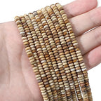BEADIA Natural Brown Picture Disk Stone Beads 4x2mm 160pcs Rondelle Loose Semi Gemstone Beads for Jewelry Making Design - color: Brown Picture